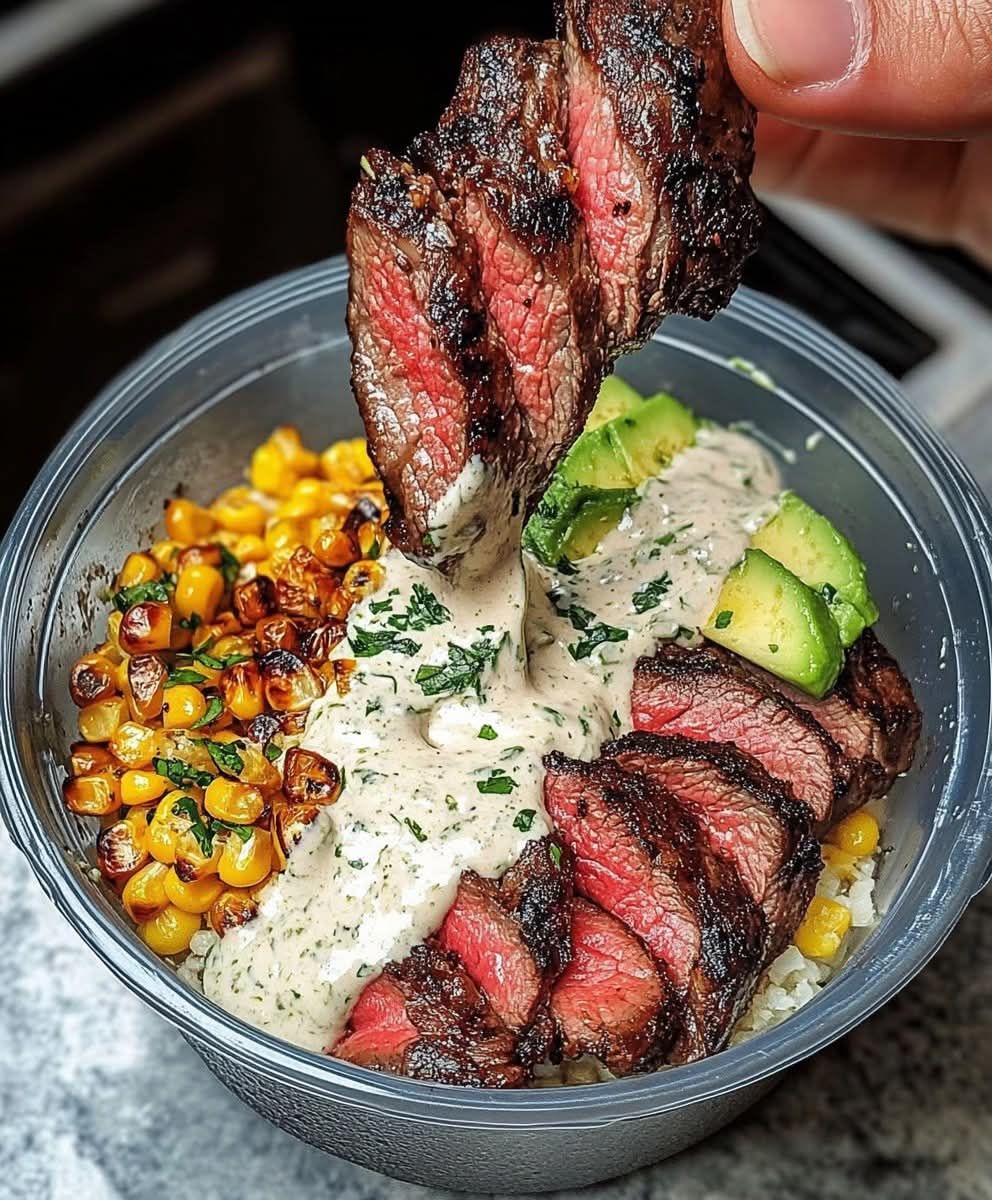 Grilled Steak Bowls with Cilantro Cream Sauce