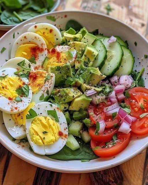 Avocado Salad with Tomato, Eggs, and Cucumber 🍅